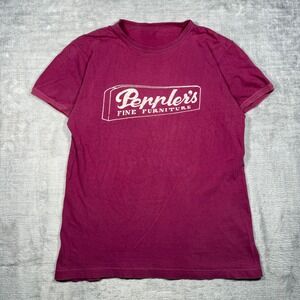 Vintage 1960s Shirt Mens Large Pepplers Fine Furniture Red Distressed Ringer